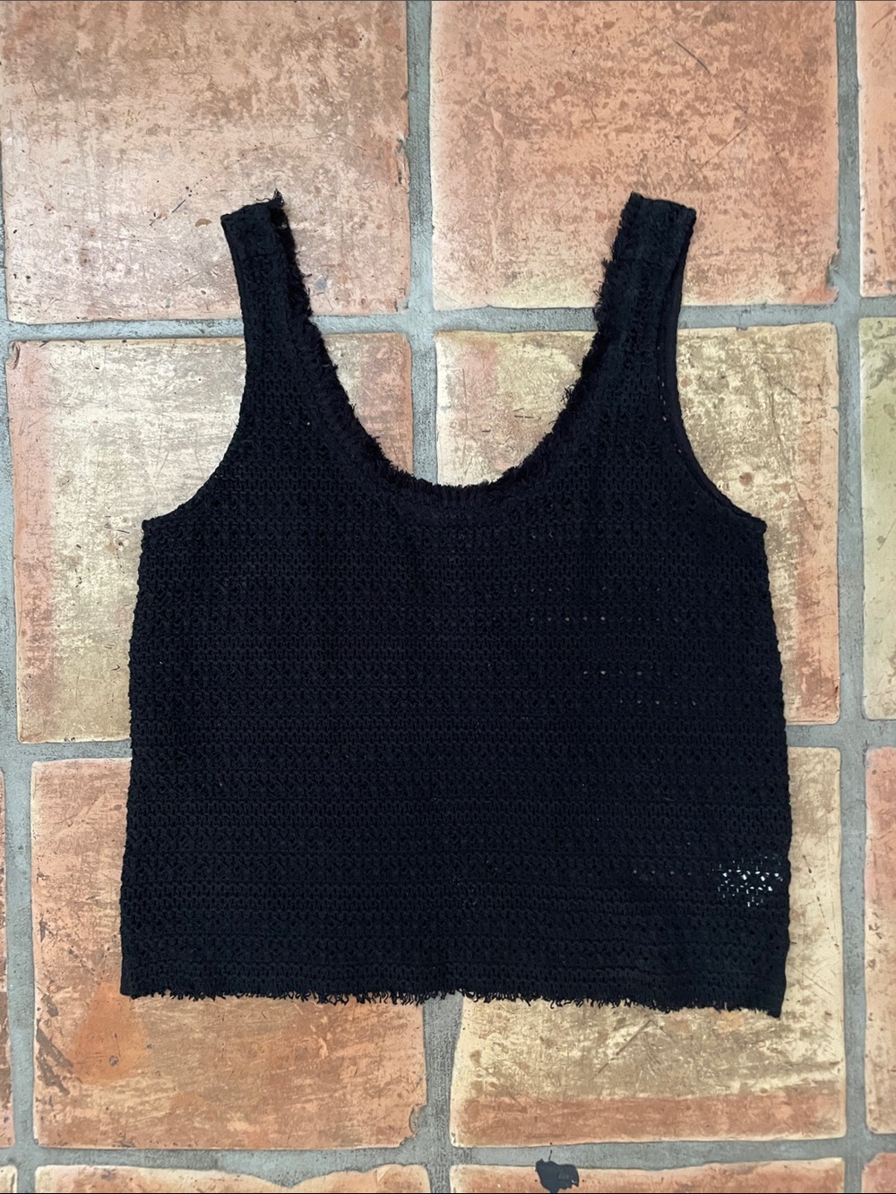 PAIGE Black Crocheted Tank Top